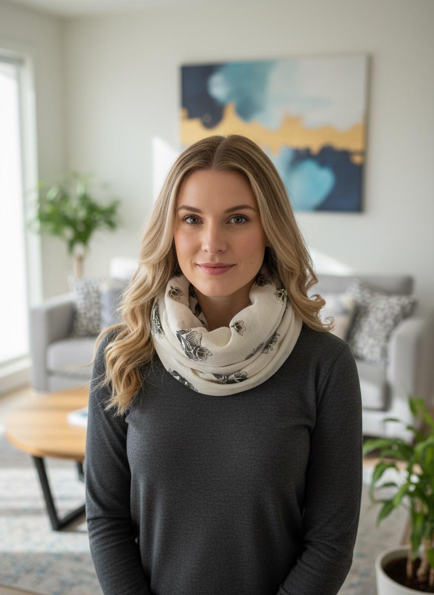 Floral Print Snood Infinity Scarf, Botanical Circle Scarf with Metallic Gold Foil Detail, Soft Spring Autumn Winter Snood, Gift for Her