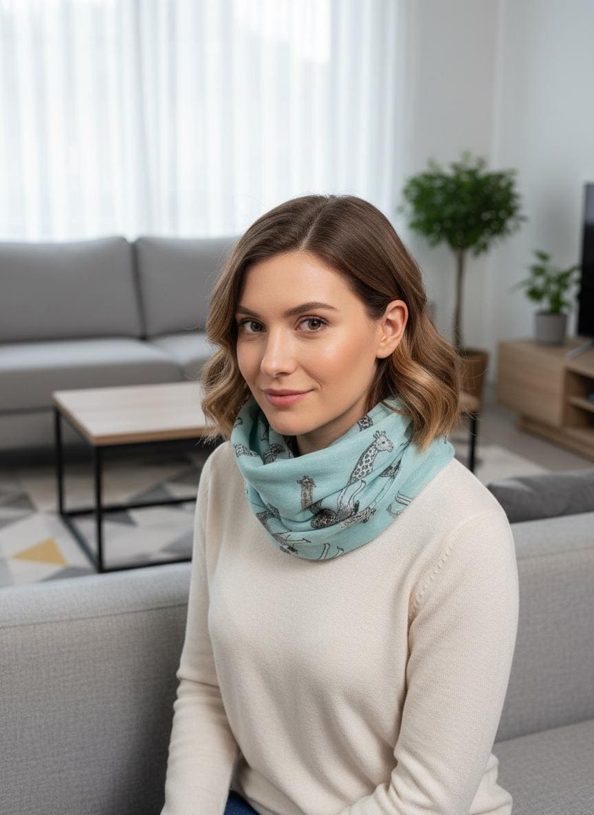 Giraffe Print Infinity Scarf, Safari Animal Circle Scarf, Soft Lightweight Snood for Spring Autumn Winter, Gift for Her