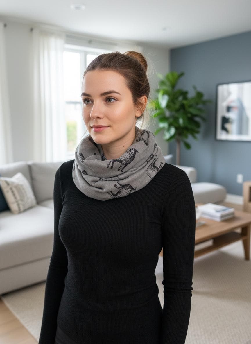 Sheep Print Infinity Scarf Farm Animal Circle Scarf Soft Lightweight Snood for Spring Autumn Winter, Gift for Her