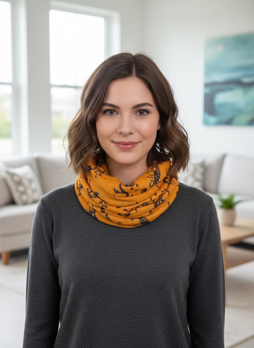 Dinosaur Skeleton Print Snood Infinity Scarf Circle Scarf | Lightweight Wrap | Gift for Her