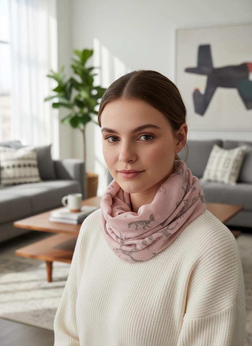 Dinosaur Skeleton Print Snood Infinity Scarf Circle Scarf | Lightweight Wrap | Gift for Her