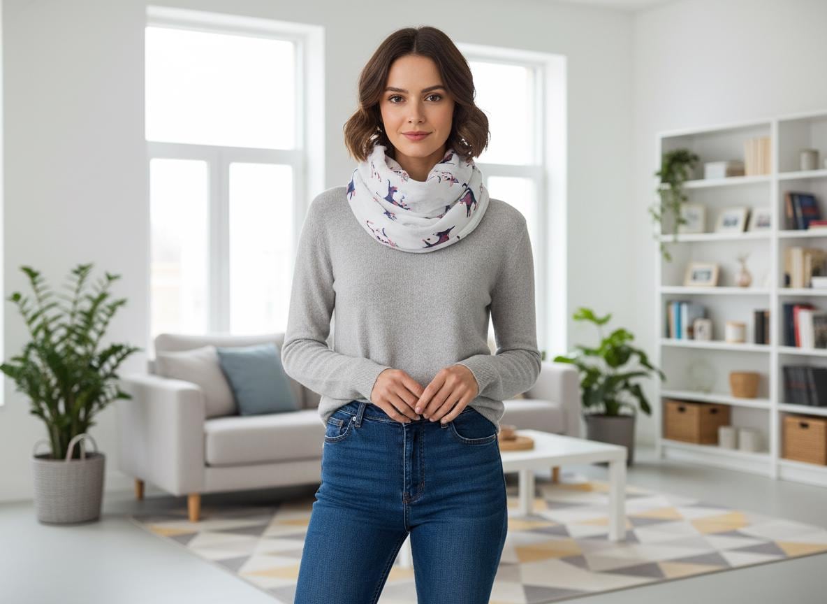 Cat Print Snood Infinity Scarf Illustrated Cat Circle Scarf | Lightweight Wrap | Gift for Her