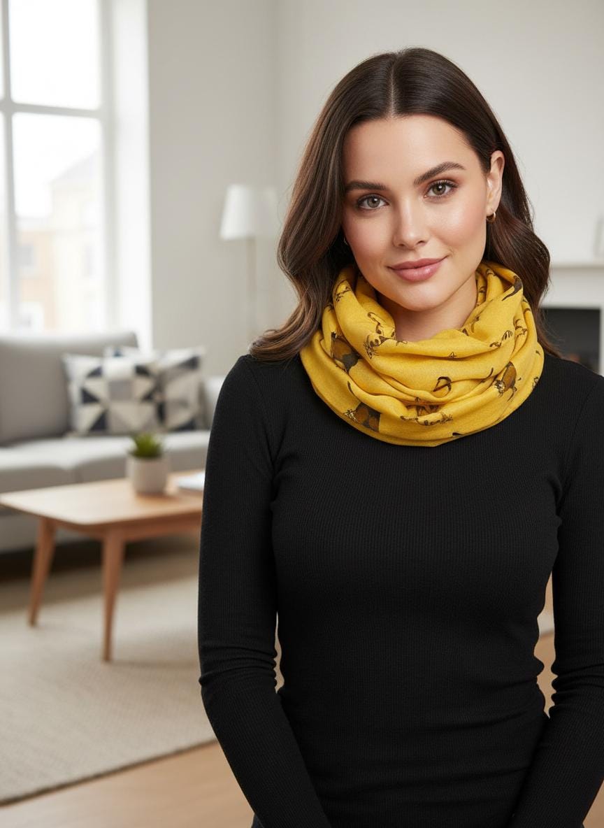 Cat Print Snood Infinity Scarf Illustrated Cat Circle Scarf | Lightweight Wrap | Gift for Her