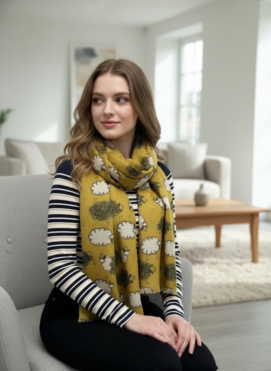 Lightweight Sheep Print Scarf For Sheep Lovers Comes with a gift bag