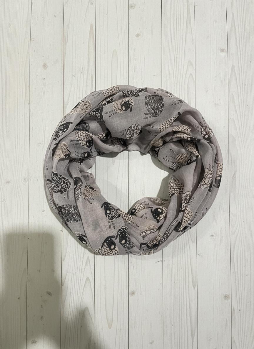 Sheep Print Infinity Scarf | Lightweight Snood | Available in Multiple Colours | Farm Animal Scarf | Sheep Lover Gift