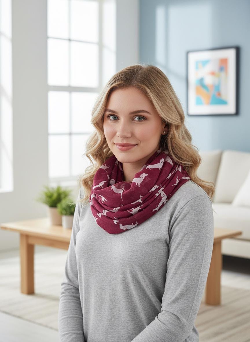 Dachshund Sausage Dog Infinity Scarf | Dachshund Print Light Weight Snood | Dog Lover Gift