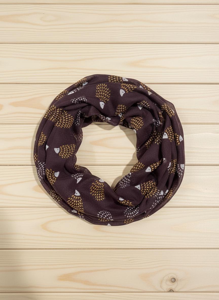 Hedgehog Print Infinity Scarf | Polyester Snood | Available in Multiple Colours | Woodland Animal Scarf | Hedgehog Lover Gift