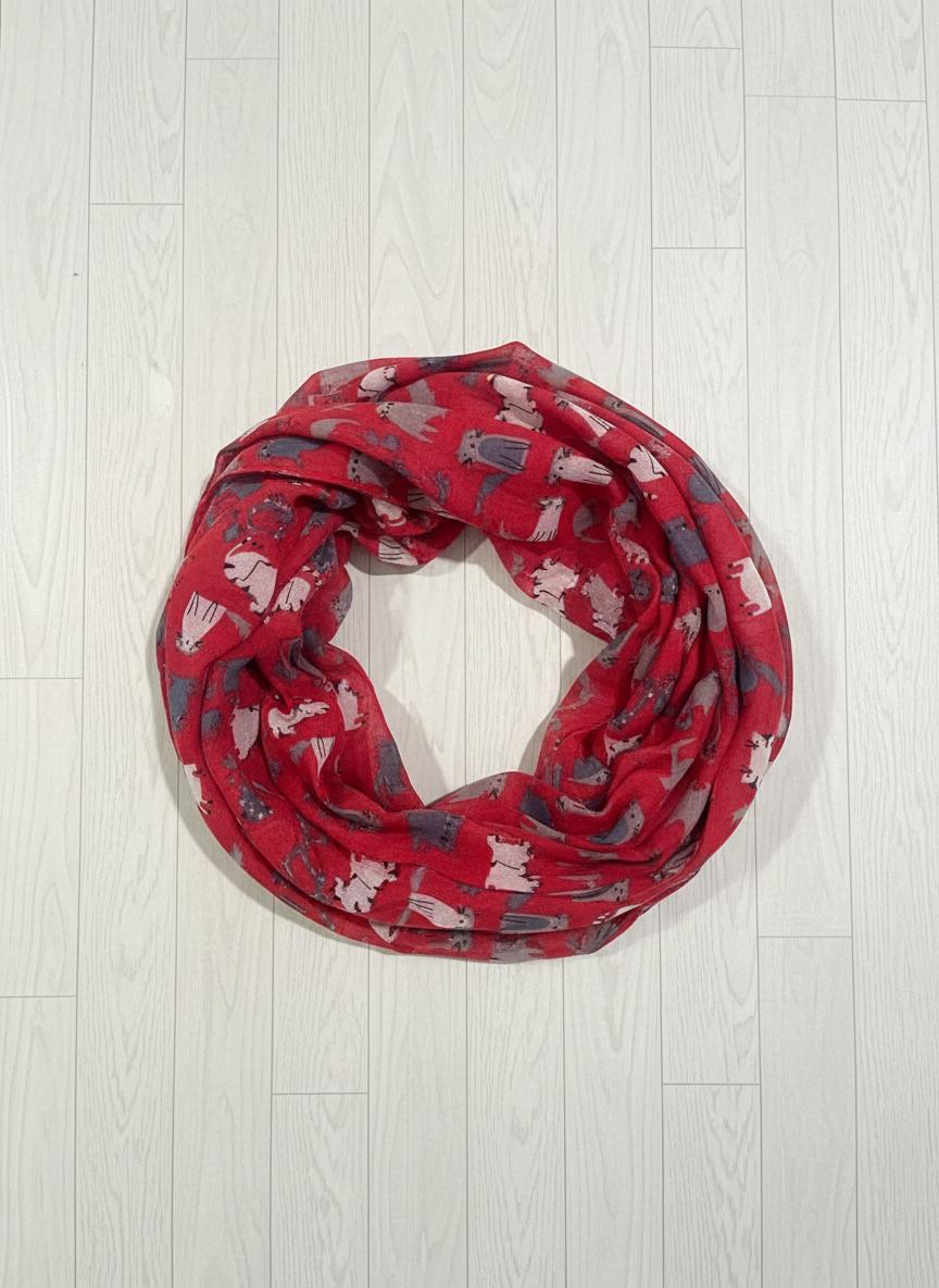 Cat Print Infinity Scarf | Polyester Snood | Available in Multiple Colours | Cute Cat Scarf | Cat Lover Gift