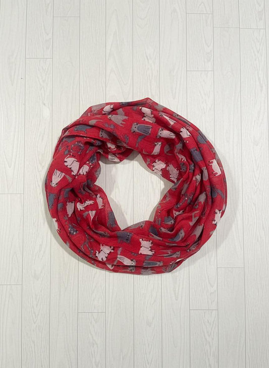Cat Print Infinity Scarf | Polyester Snood | Available in Multiple Colours | Cute Cat Scarf | Cat Lover Gift