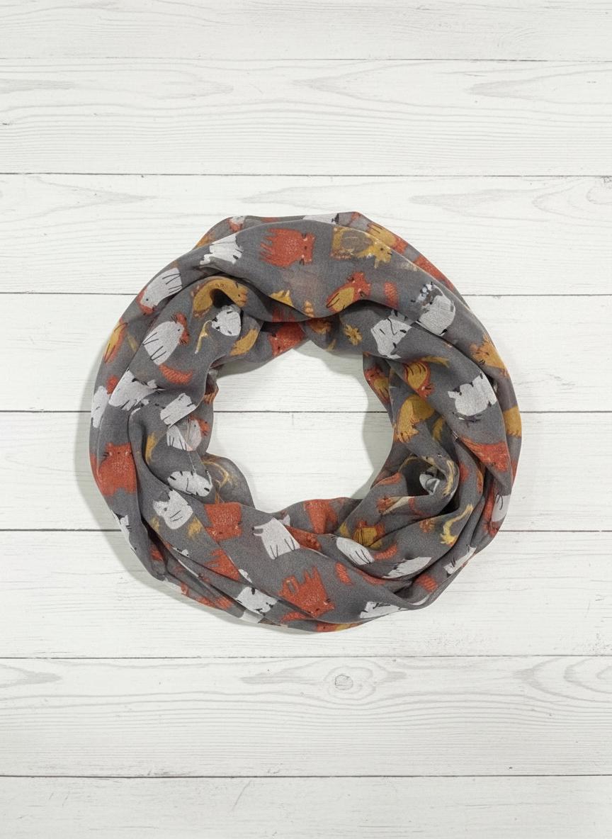 Cat Print Infinity Scarf | Polyester Snood | Available in Multiple Colours | Cute Cat Scarf | Cat Lover Gift