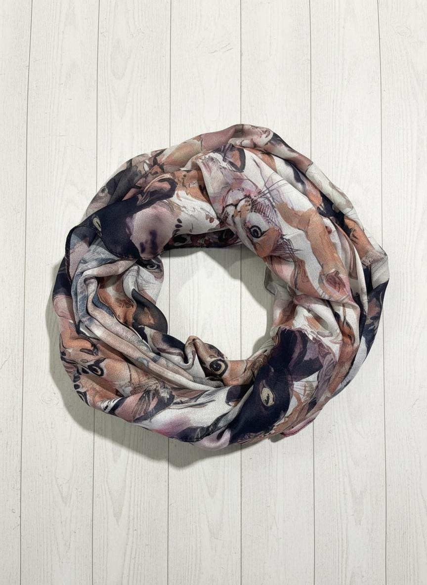 Cat Print Snood Infinity Scarf Illustrated Cat Circle Scarf | Lightweight Wrap | Gift for Her