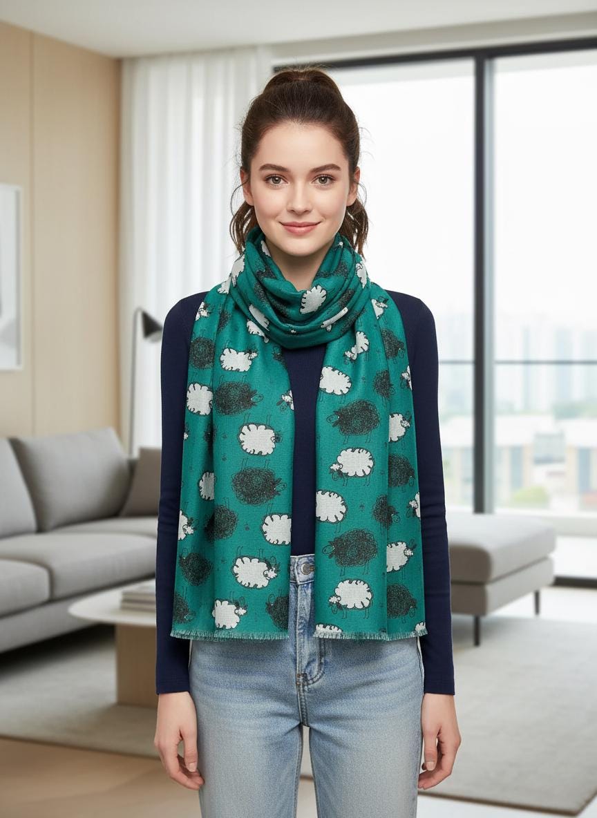 Lightweight Sheep Print Scarf For Sheep Lovers Comes with a gift bag