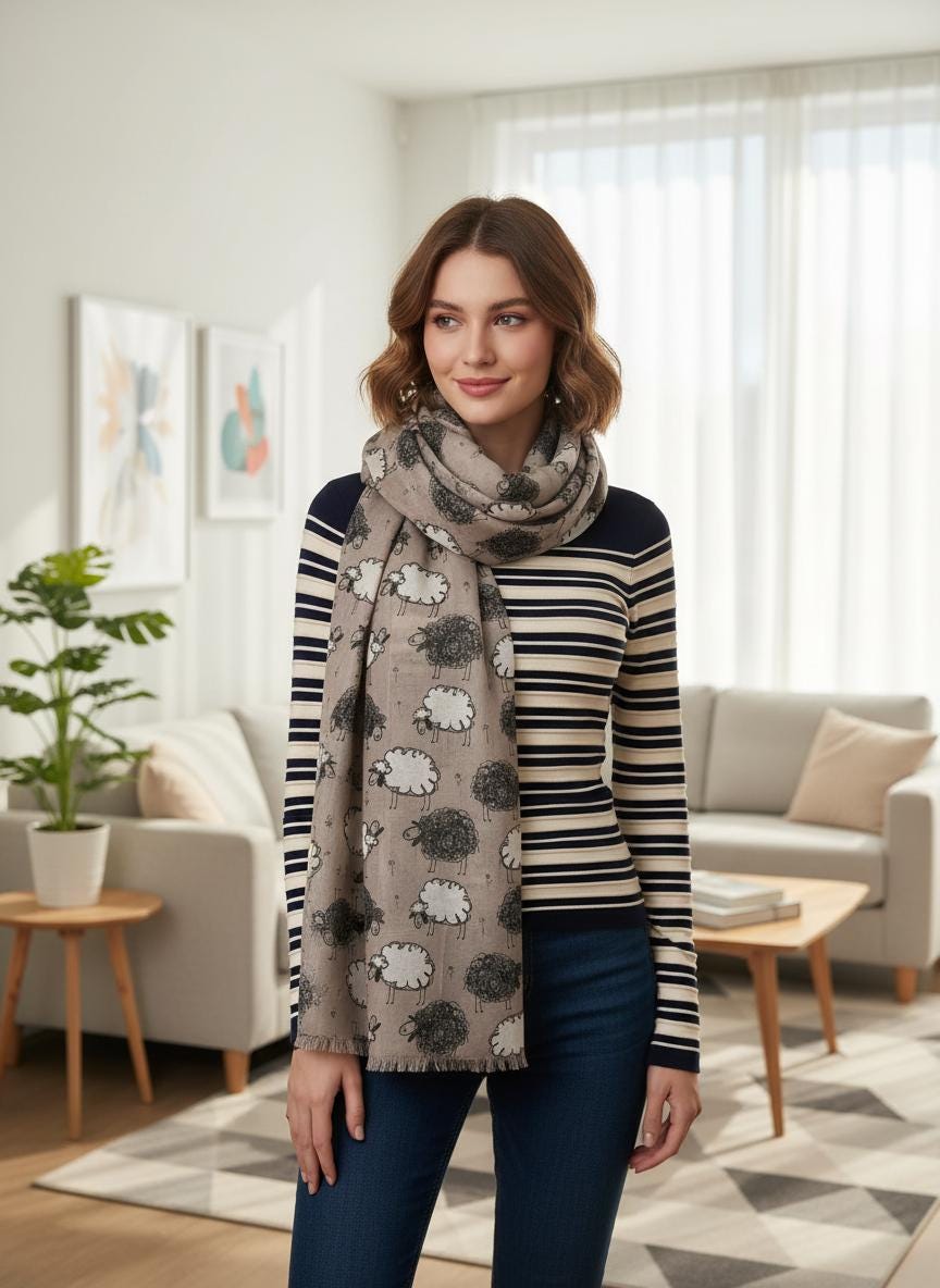 Lightweight Sheep Print Scarf For Sheep Lovers Comes with a gift bag