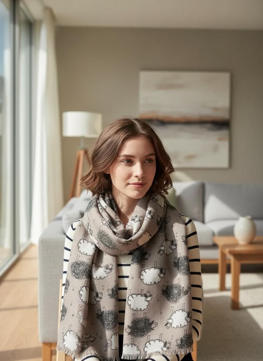 Lightweight Sheep Print Scarf For Sheep Lovers Comes with a gift bag
