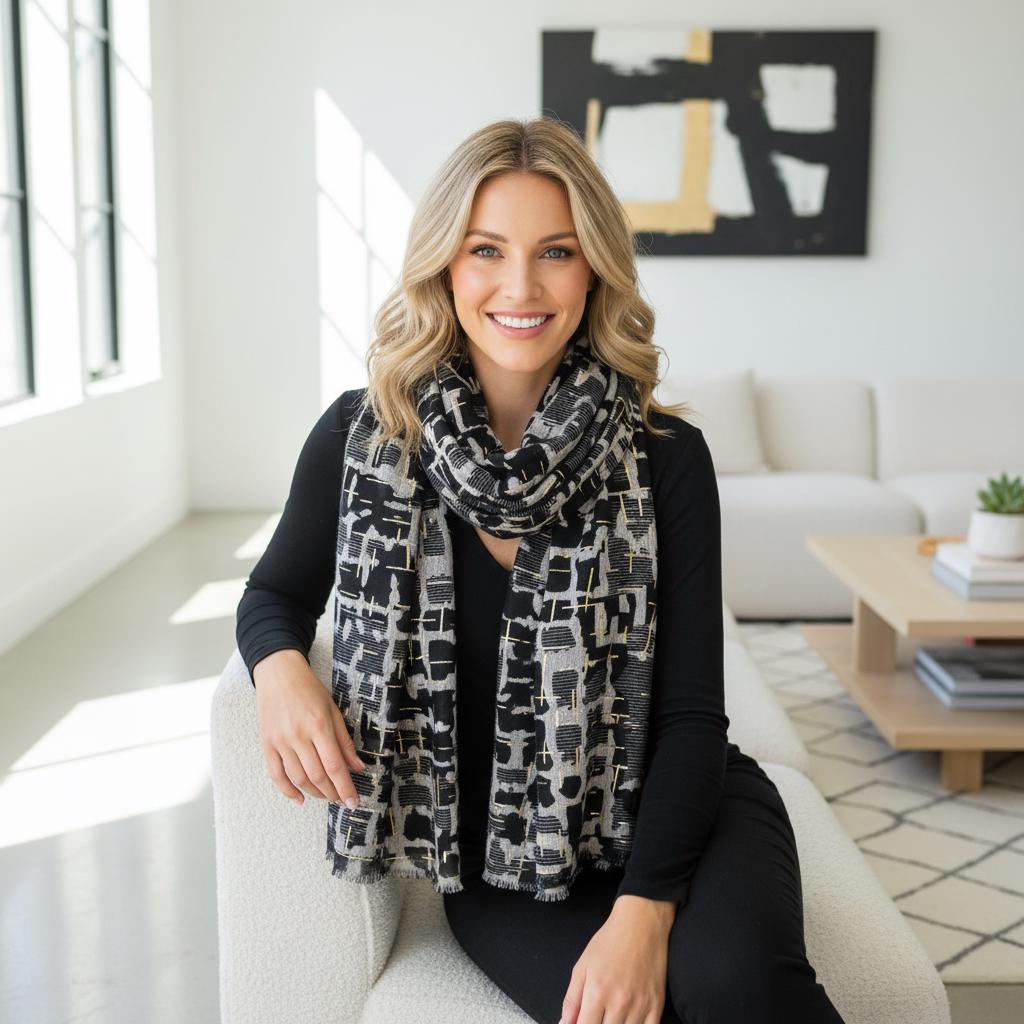 Rose gold outlined Geometric Designer Scarf Shawl Comes with a gift bag