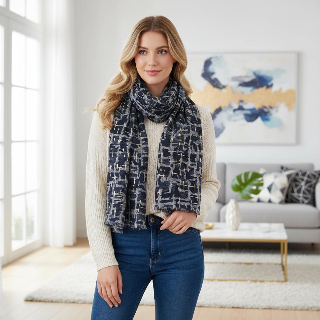 Rose gold outlined Geometric Designer Scarf Shawl Comes with a gift bag