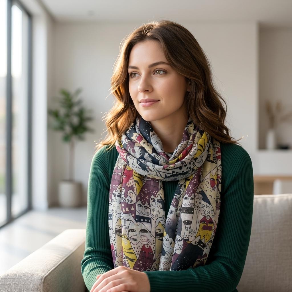 Cat Print Scarf All Seasons Scarves Shawl Comes with a gift bag