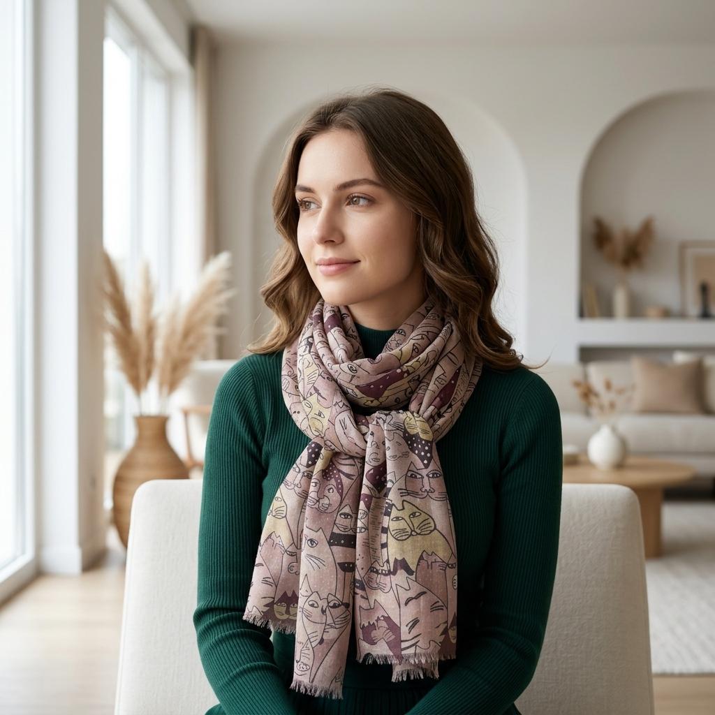 Cat Print Scarf All Seasons Scarves Shawl Comes with a gift bag