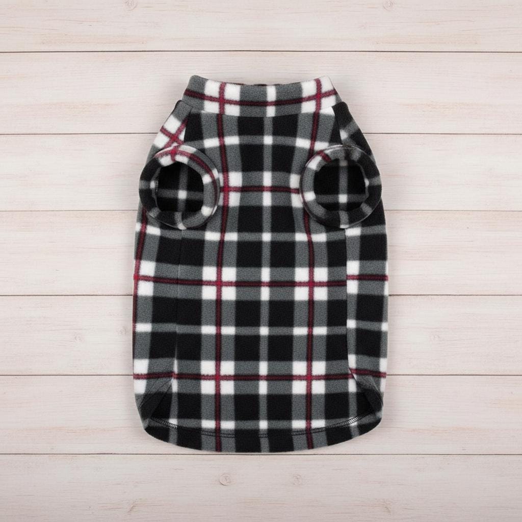 Sausage Dog Fleece Sweater | Dachshund Plaid Jumper | Warm Dog Coat | Soft Winter Pet Clothing | Small Dog Pullover