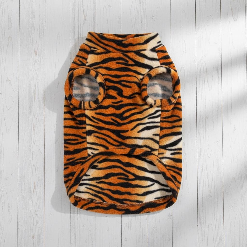 Tiger Print Fleece Dog Coat | Wiener Dog Sweater | Dachshund Clothes | Cozy Pet Pullover