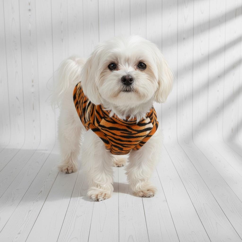 Tiger Print Fleece Dog Coat | Soft Warm Pet Sweater Vest | Cozy Puppy Jacket