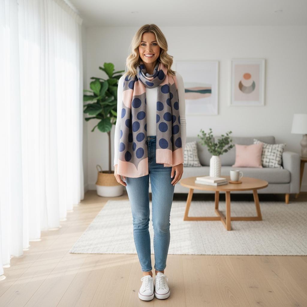 Bold Polka Dot Scarf | Navy Pink or Rust Grey Wrap | Women's Scarf Comes with a gift bag