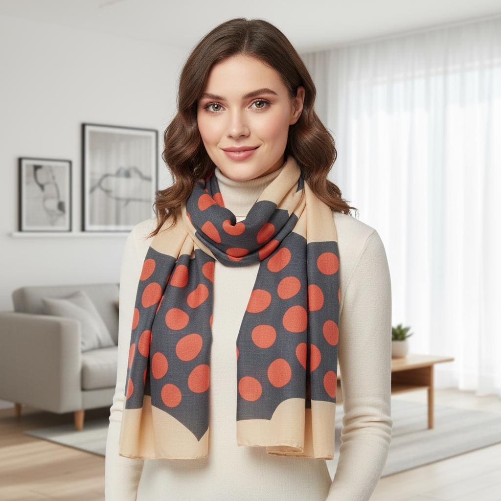 Bold Polka Dot Scarf | Navy Pink or Rust Grey Wrap | Women's Scarf Comes with a gift bag
