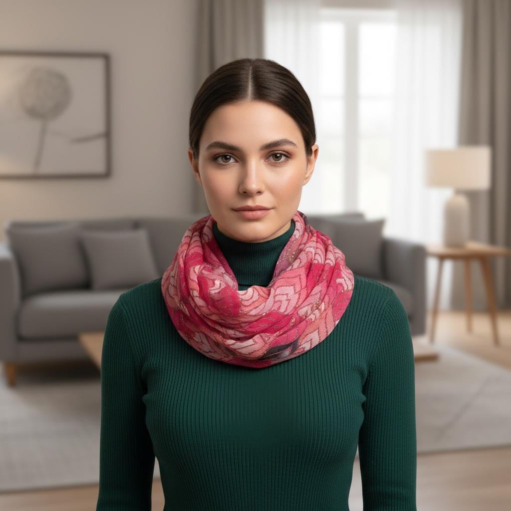 Lightweight Glitter Metallic Geo Print Infinity Scarf | Beige Teal or Pink Loop Wrap Comes with a gift bag