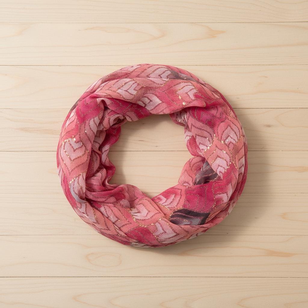 Lightweight Glitter Metallic Geo Print Infinity Scarf | Beige Teal or Pink Loop Wrap Comes with a gift bag