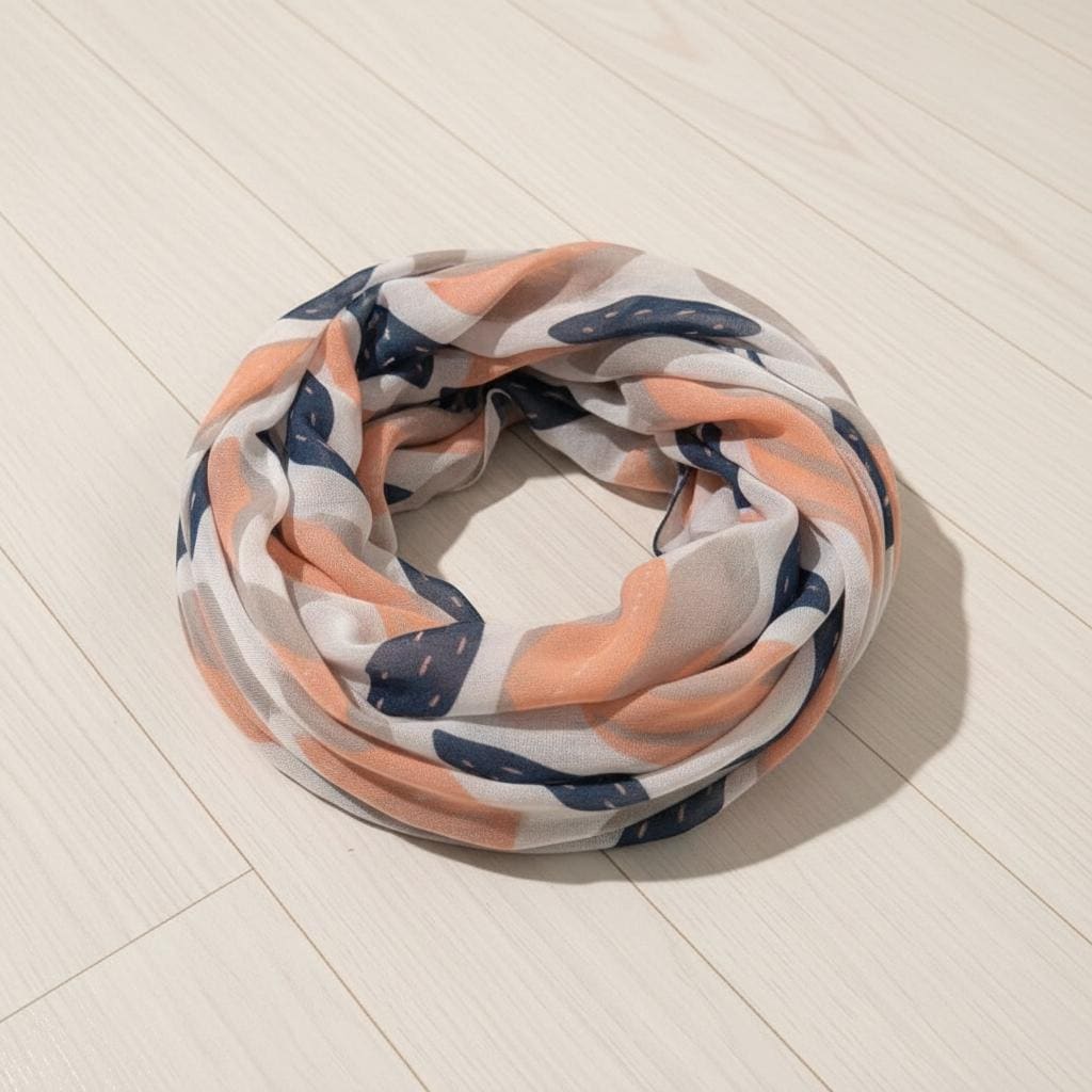 Leaf Print Infinity Scarf | Navy Peach Botanical Loop | Women's Scarf Comes with a gift bag