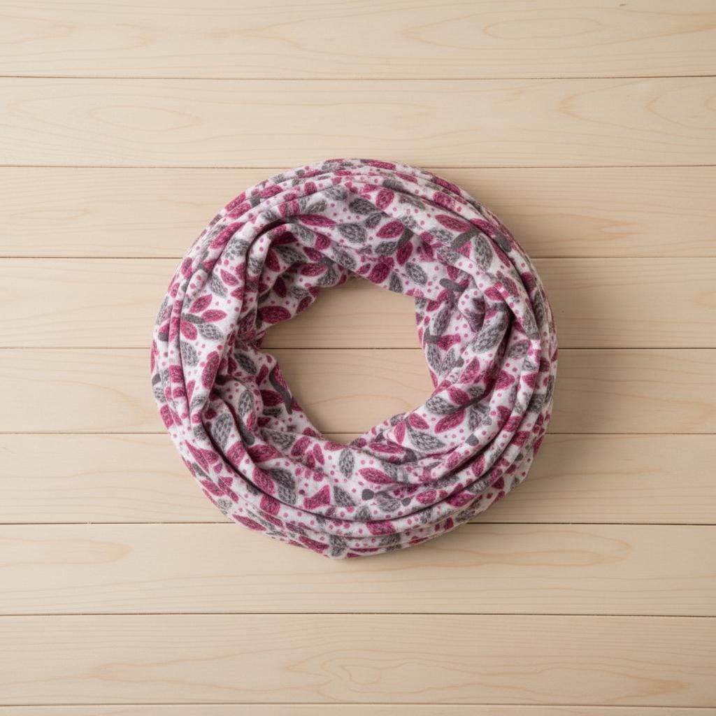 Leaf Print Infinity Scarf | Berry or Red Botanical Loop | Women's Scarf Comes with a gift bag