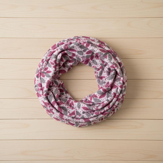 Leaf Print Infinity Scarf | Berry or Red Botanical Loop | Women's Scarf Comes with a gift bag