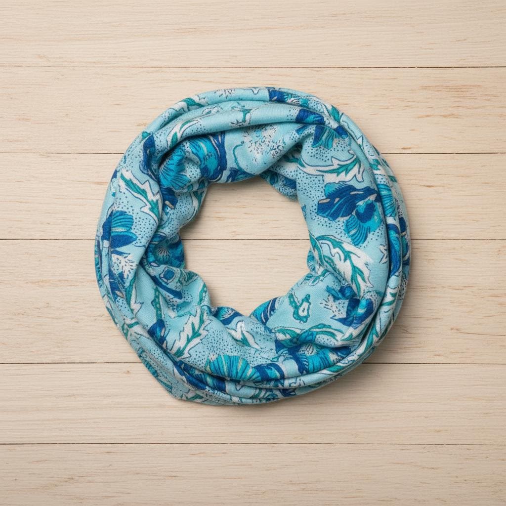 Teal Floral Print Infinity Scarf | Botanical Poppy Loop | Women's Scarf Comes with a gift bag