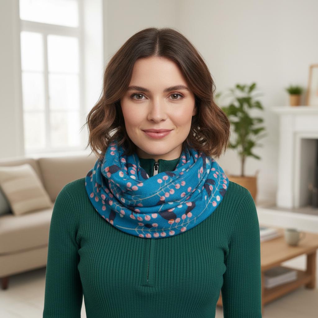 Berry Sprig Print Infinity Scarf | Teal or Navy Loop Wrap | Scarf Comes with a gift bag