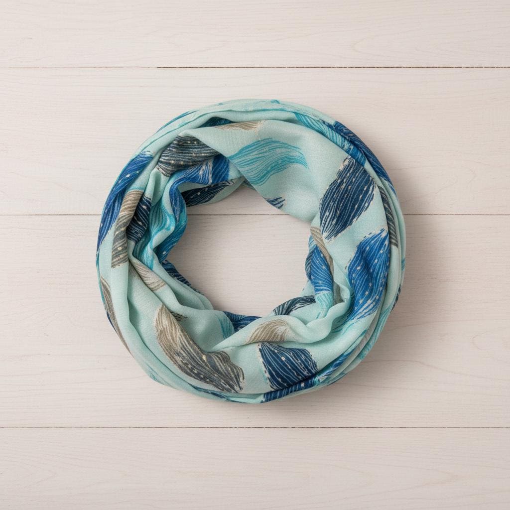 Mint Leaf Print Infinity Scarf | Blue Teal Gold Loop | Scarf Comes with a gift bag
