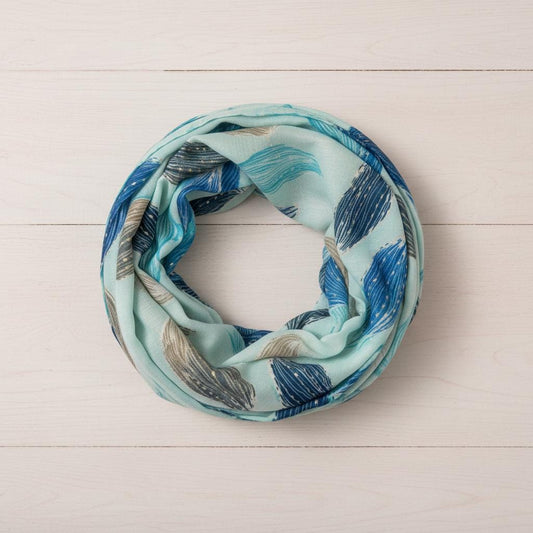 Mint Leaf Print Infinity Scarf | Blue Teal Gold Loop | Scarf Comes with a gift bag
