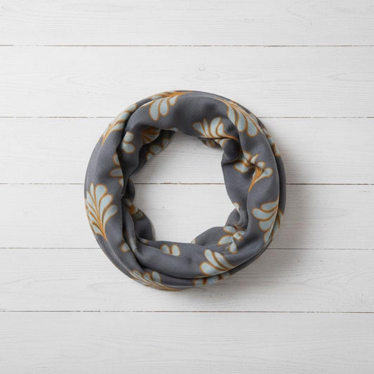 Art Deco Leaf Print Infinity Scarf | Grey Gold Loop Wrap | Scarf Comes with a gift bag