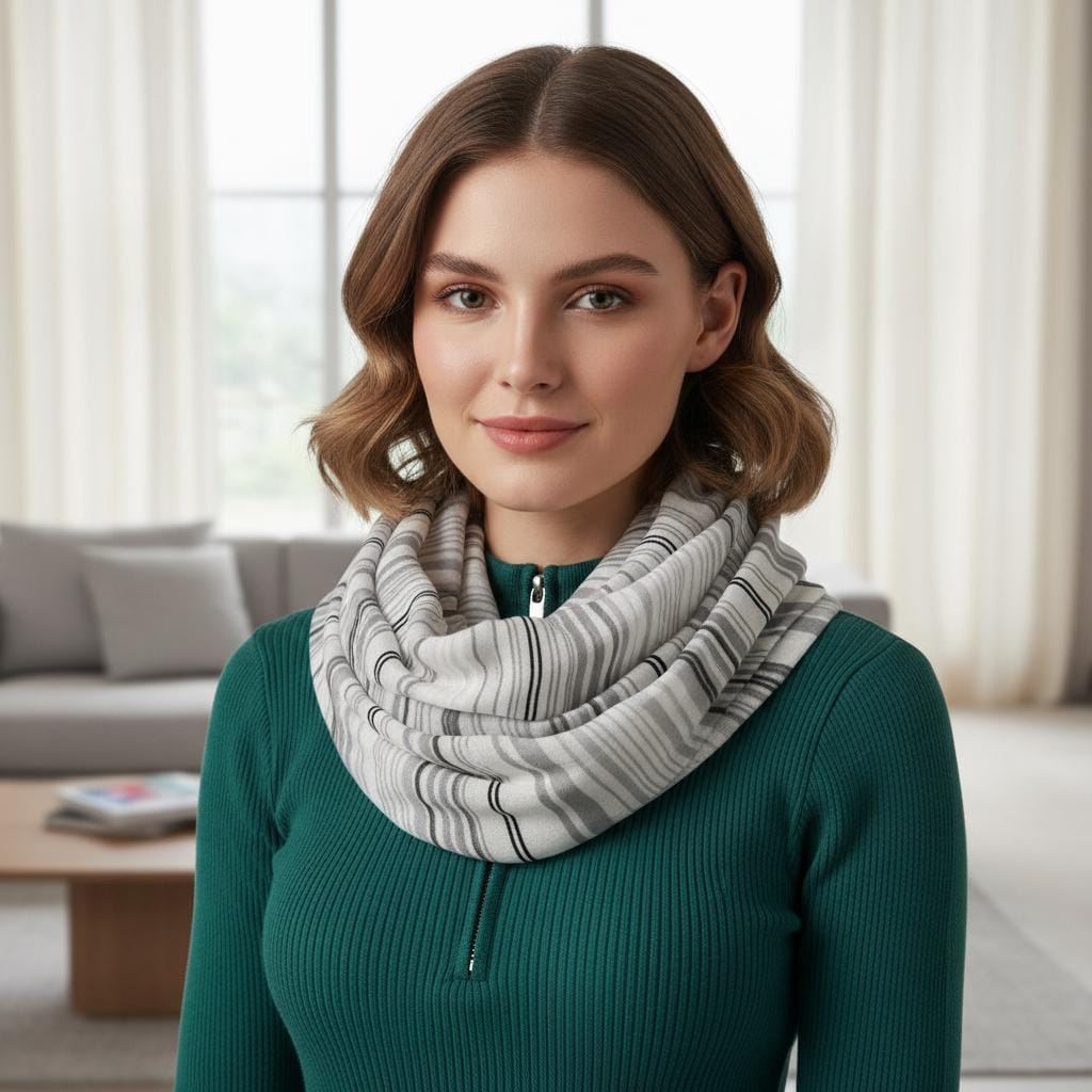 Grey Striped Infinity Scarf | Black White Loop Wrap | Women's Scarf Comes with a gift bag
