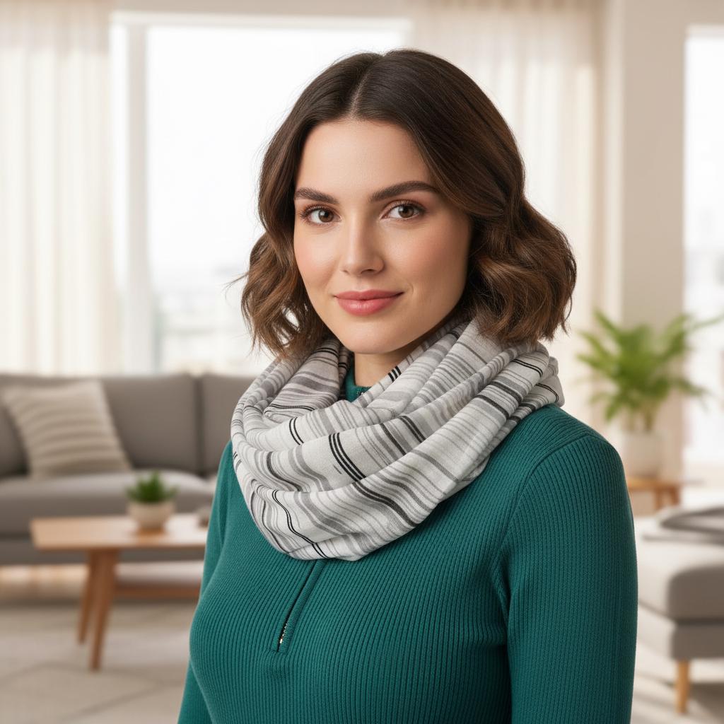 Grey Striped Infinity Scarf | Black White Loop Wrap | Women's Scarf Comes with a gift bag