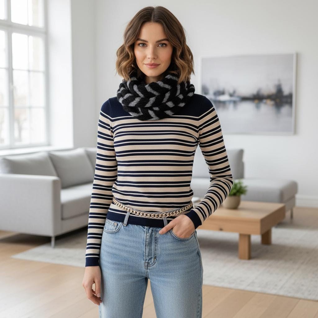 Fuzzy Zigzag Knitted Snood | Silver Metallic Winter Loop Scarf For Winter Comes with a gift bag