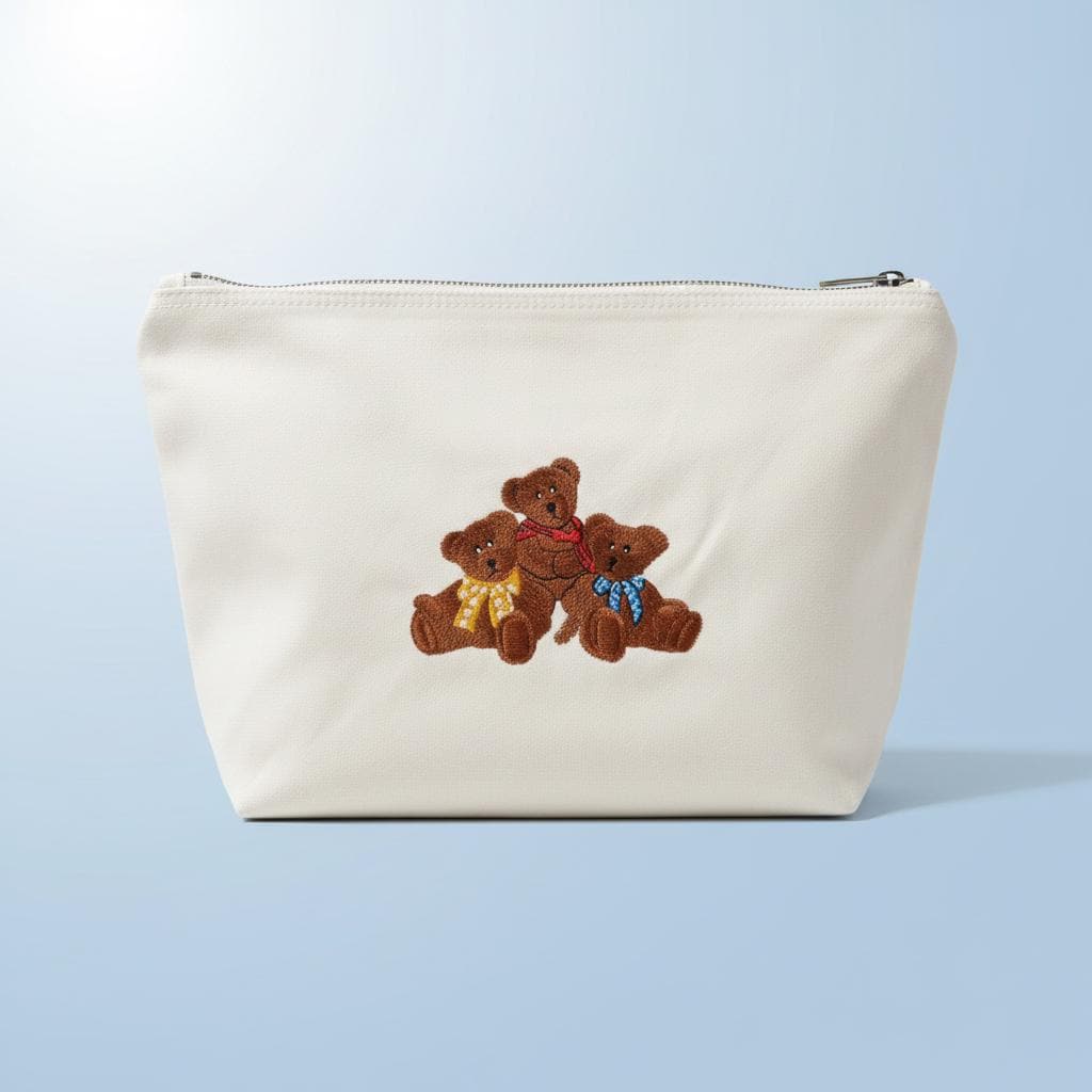 Embroidered Teddy Bear Zip Pouch | Canvas Makeup Bag | Cute Bear Cosmetic Bag | Gift for Her | Kids Toiletry Bag