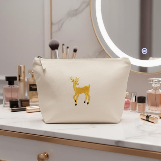 Embroidered Stag Zip Pouch | Deer Makeup Bag | Canvas Cosmetic Bag | Countryside Gift | Christmas Stag Bag