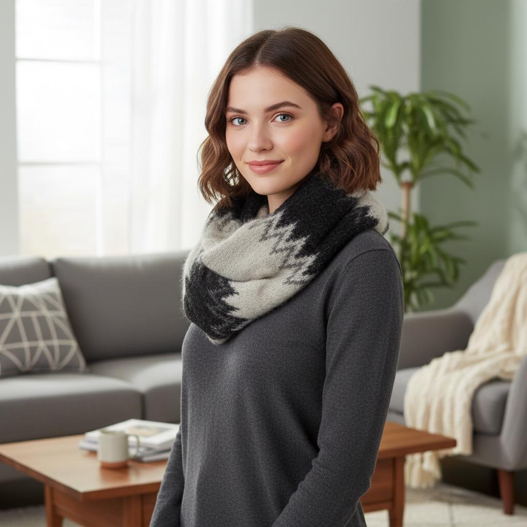 Knitted Zigzag Snood Infinity Scarf For Winter Comes with a gift bag presentation
