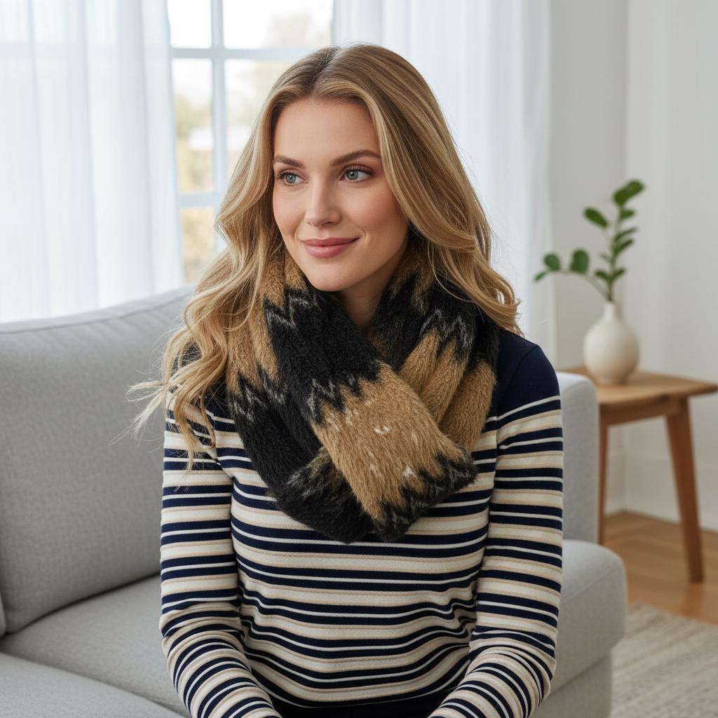 Knitted Zigzag Snood Infinity Scarf For Winter Comes with a gift bag presentation