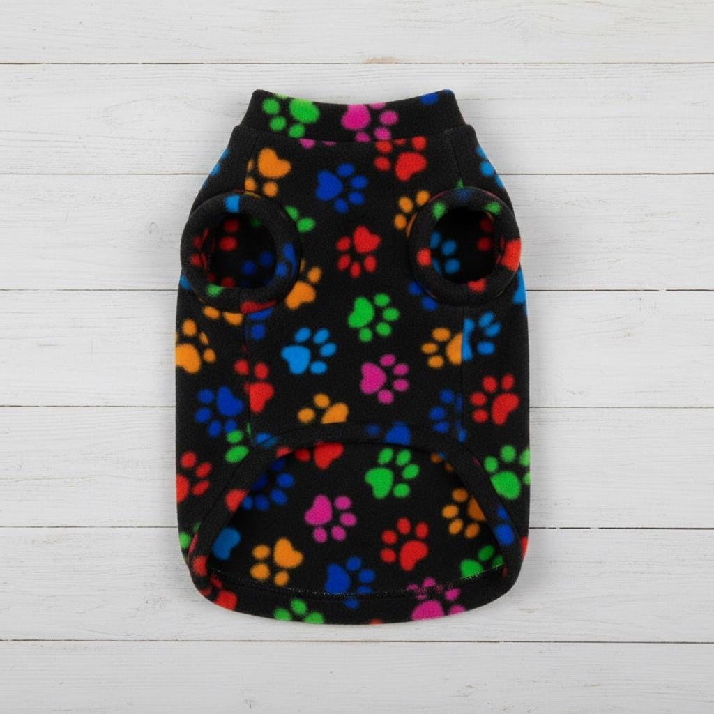 Paw Print Fleece Dog Coat | Soft Warm Pet Sweater Vest | Cozy Puppy Jacket