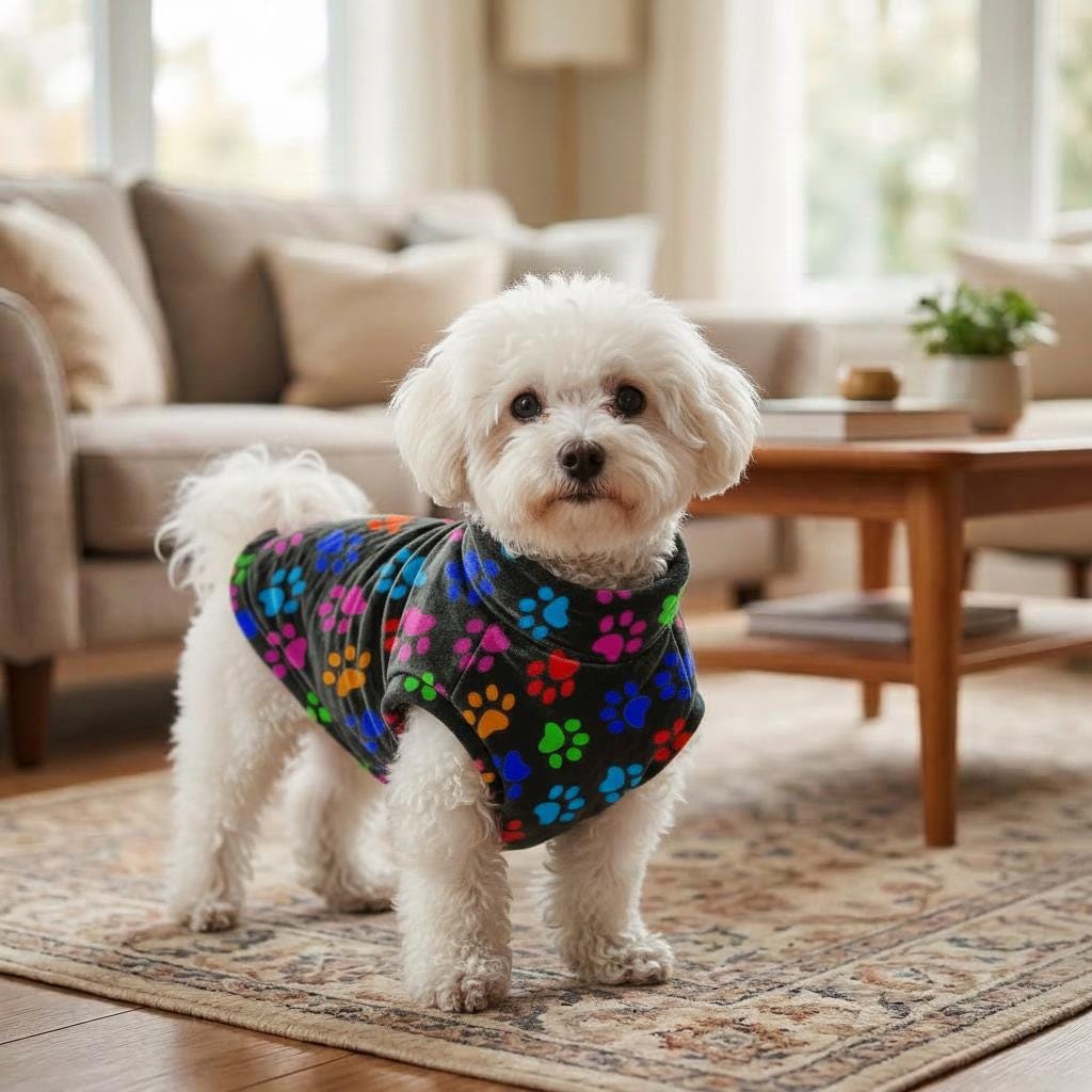 Paw Print Fleece Dog Coat | Soft Warm Pet Sweater Vest | Cozy Puppy Jacket
