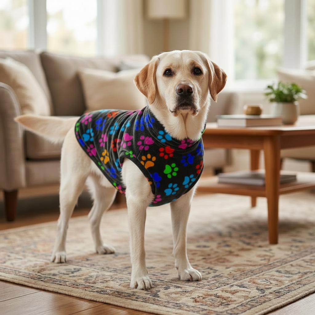 Paw Print Fleece Dog Coat | Soft Warm Pet Sweater Vest | Cozy Puppy Jacket