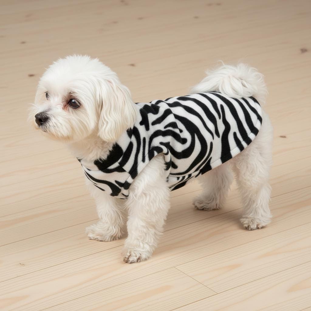 Zebra Print Fleece Dog Coat | Soft Warm Pet Sweater Vest | Cozy Puppy Jacket