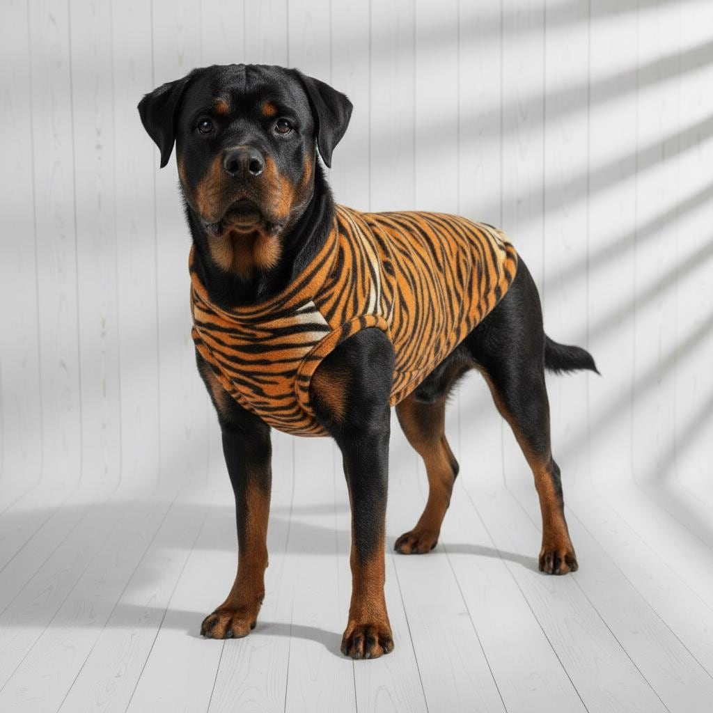 Tiger Print Fleece Dog Coat | Soft Warm Pet Sweater Vest | Cozy Puppy Jacket