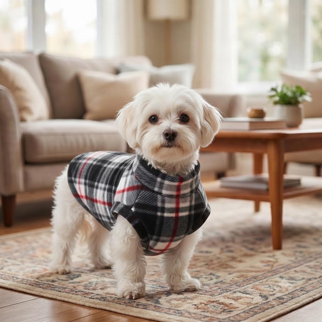 Plaid Fleece Dog Coat | Soft Warm Pet Sweater Vest | Cozy Puppy Jacket